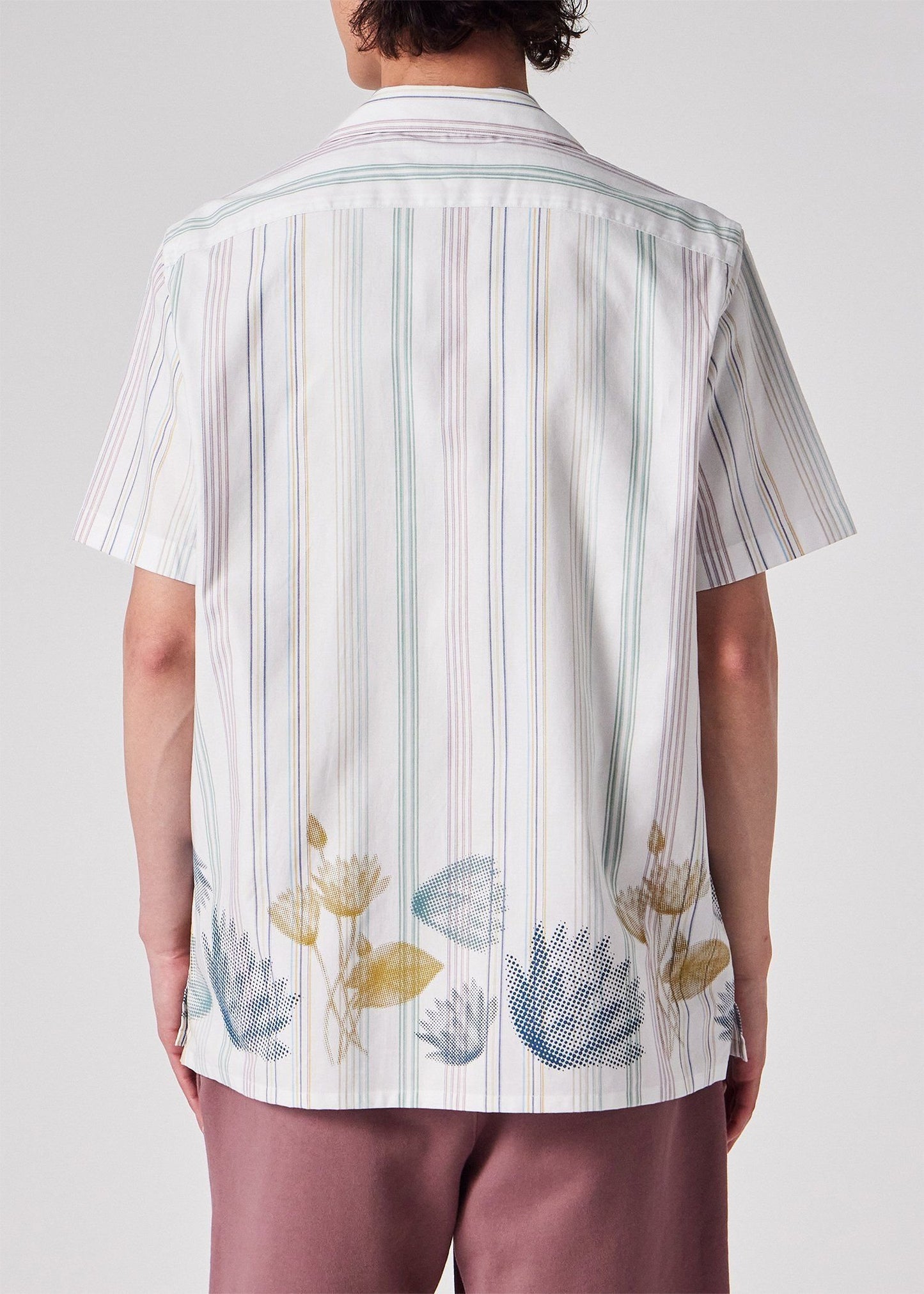 "Half Tone Floral" ストライプ オープンカラーシャツ