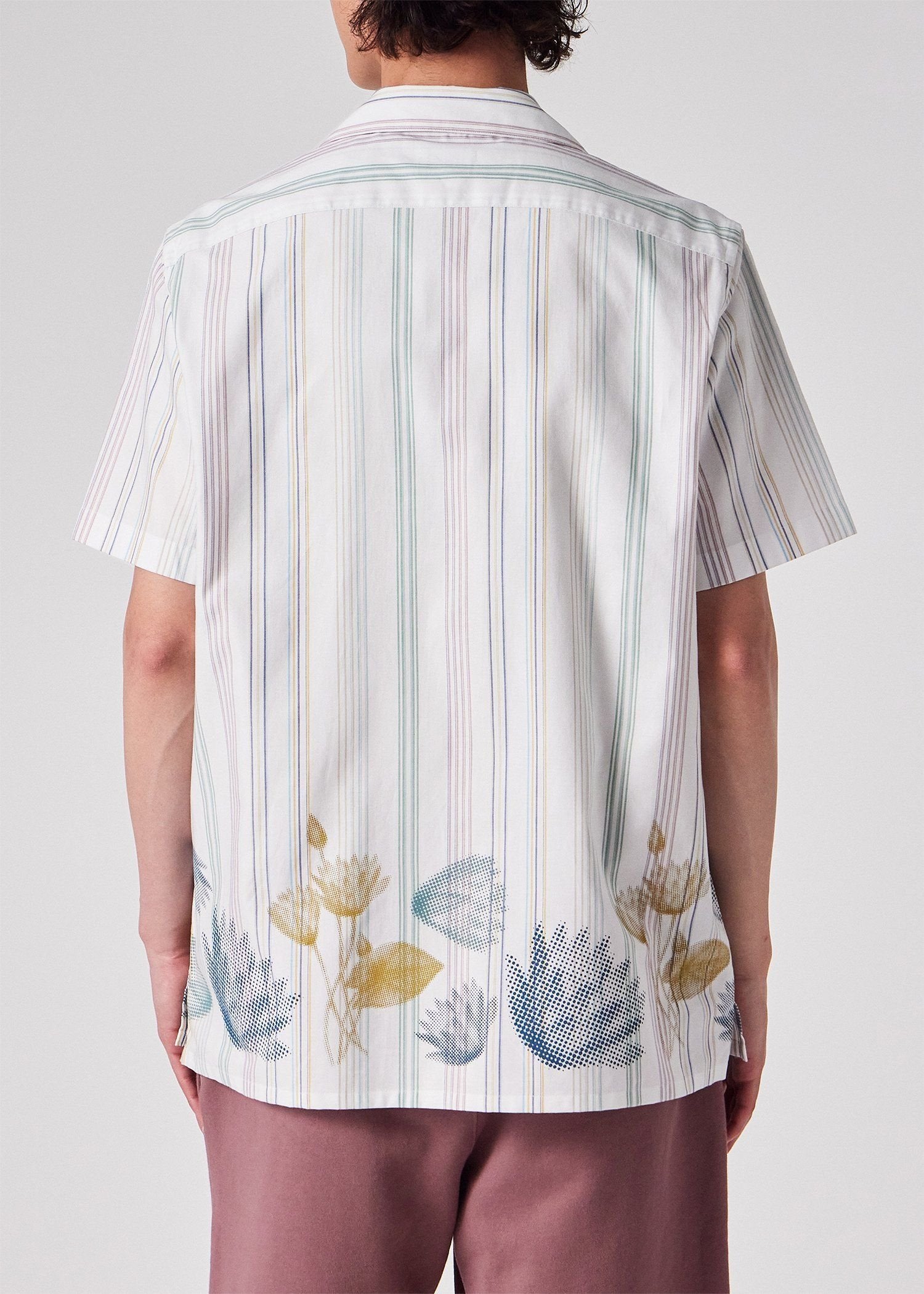 "Half Tone Floral" ストライプ オープンカラーシャツ