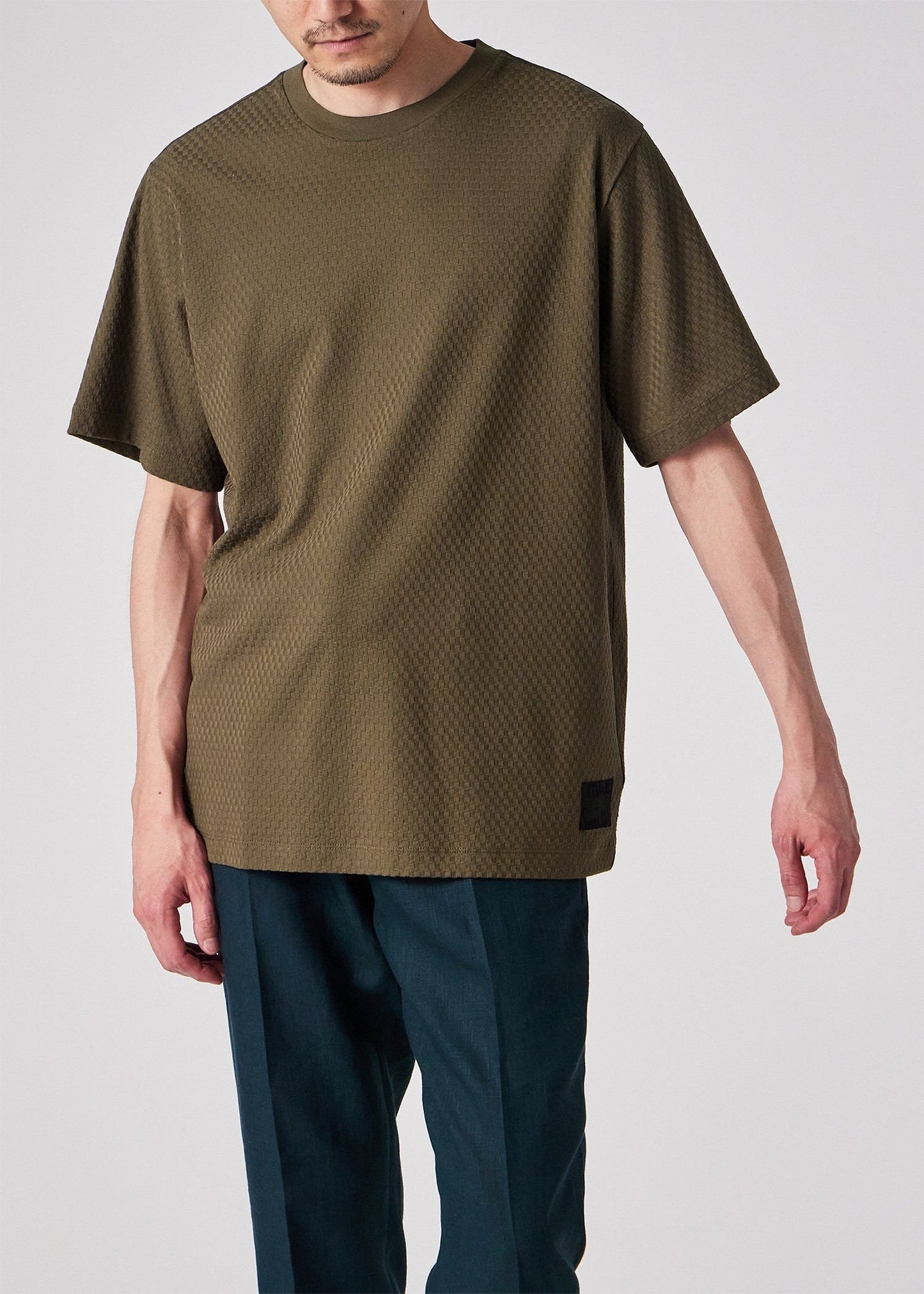 "Cropped Logo"ジャカードチェック 半袖カットソー